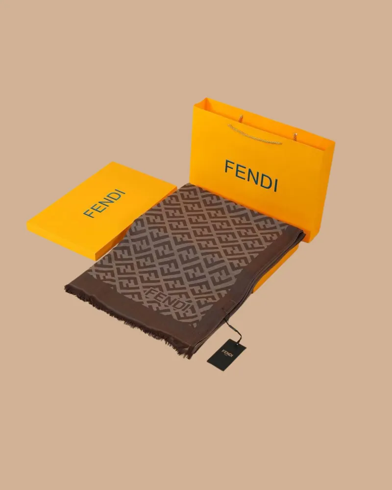 İthal Tozlu Kahve F Desen Yün İpek Şal