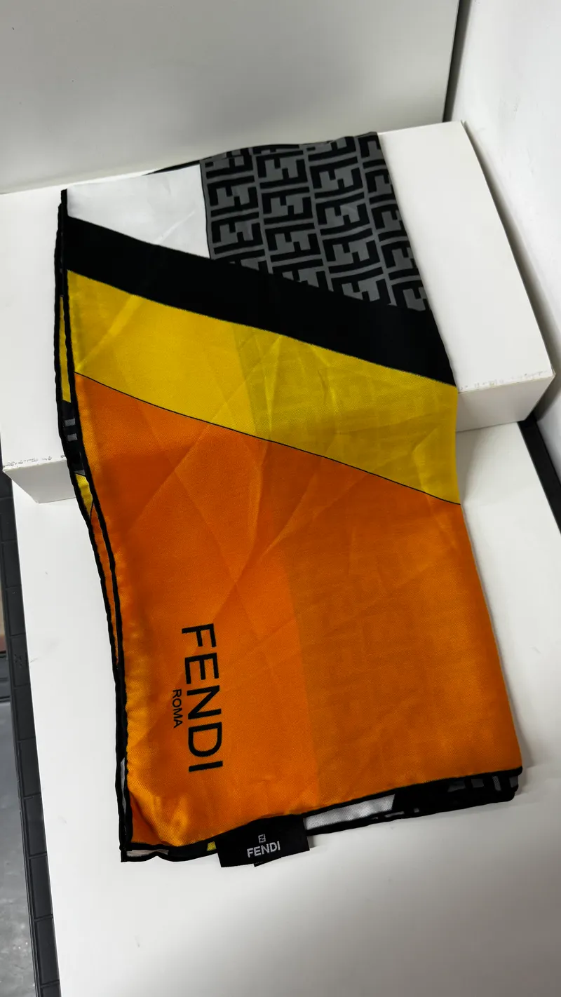 İthal Turuncu F Lineer Desen Twill İpek Eşarp
