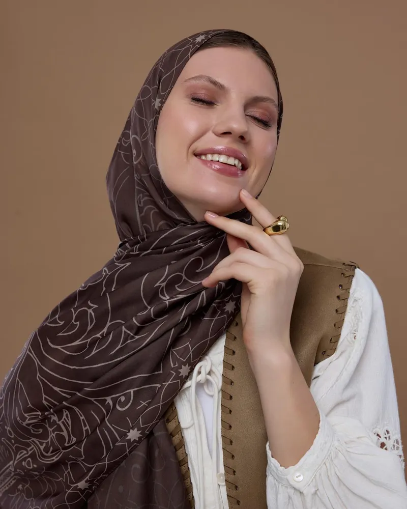 Kakao & Krem Tarçını Efsunlu Desen Şal - 35