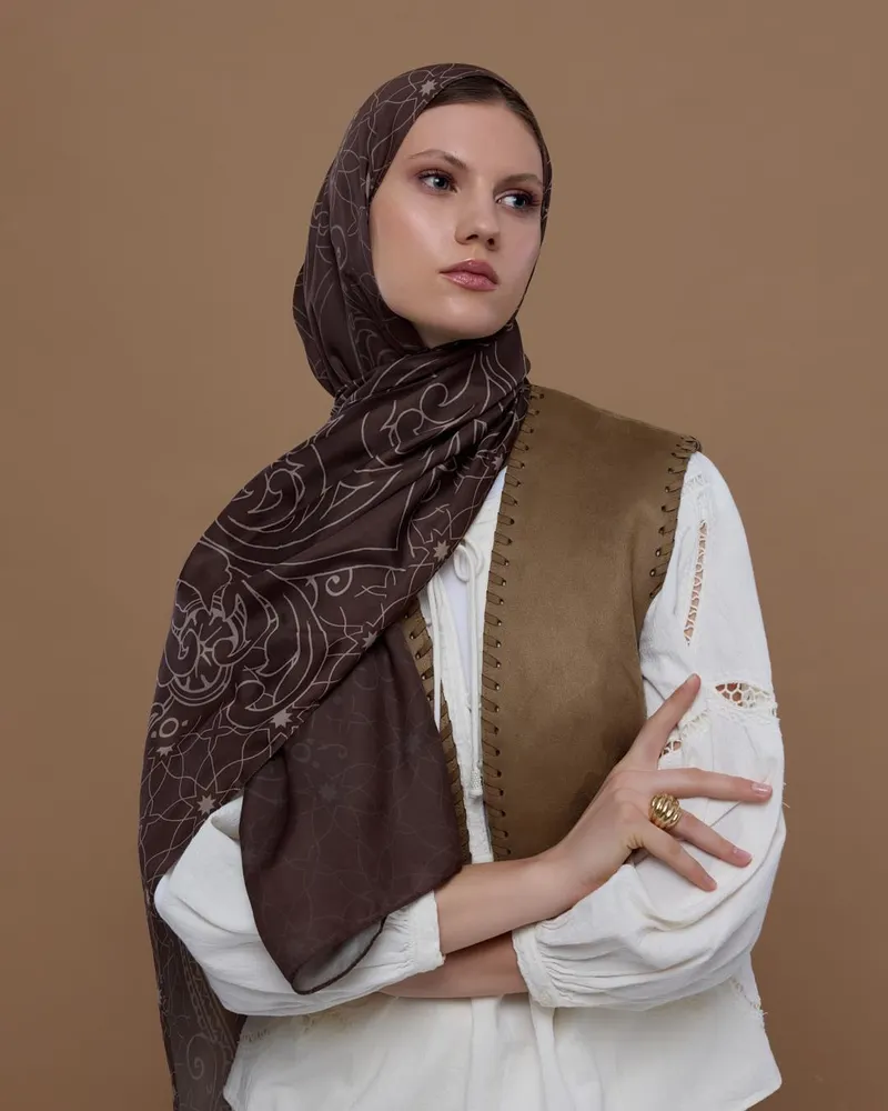 Kakao & Krem Tarçını Efsunlu Desen Şal - 35