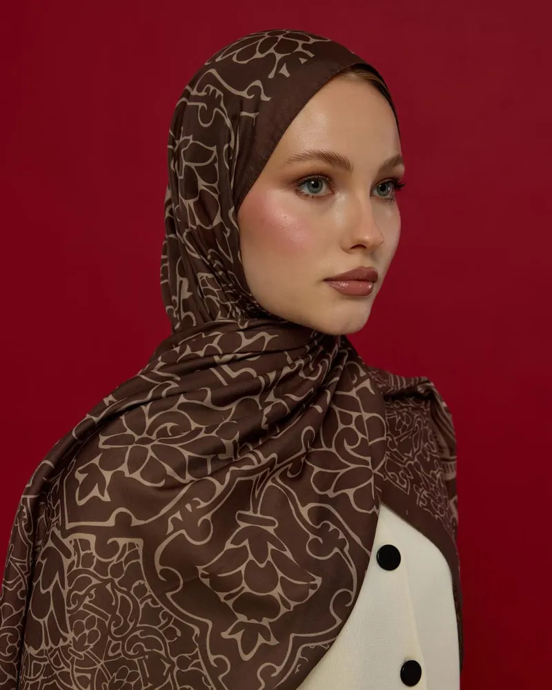 Kakao & Krem Tarçını Harem Rüyası Desen Şal - 35