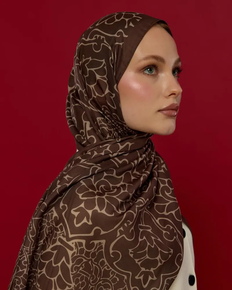 Kakao & Krem Tarçını Harem Rüyası Desen Şal - 35