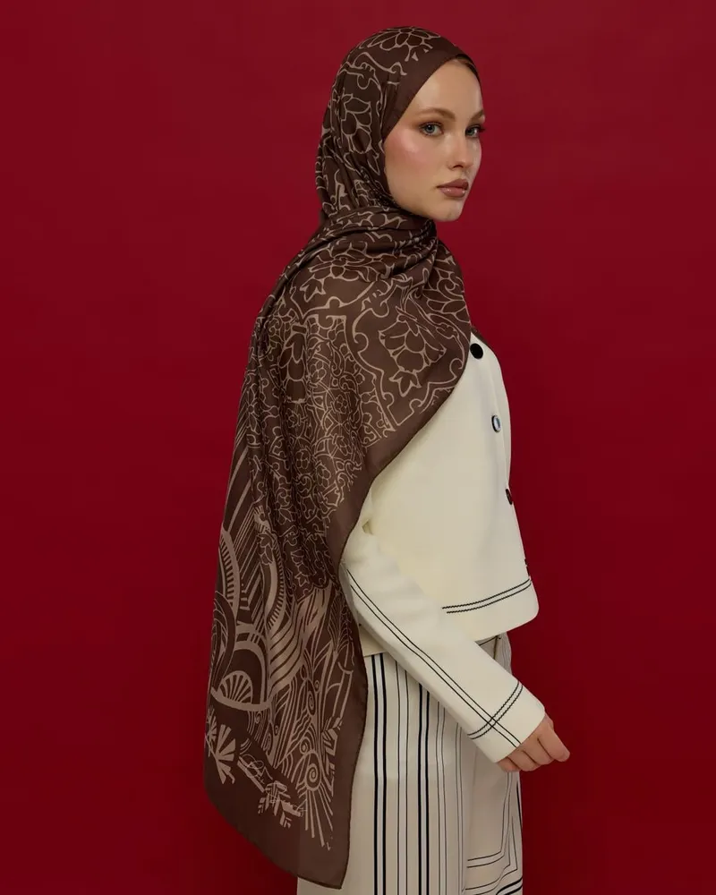 Kakao & Krem Tarçını Harem Rüyası Desen Şal - 35