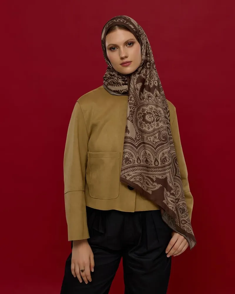Kakao & Krem Tarçını Sultani Desen Şal - 35