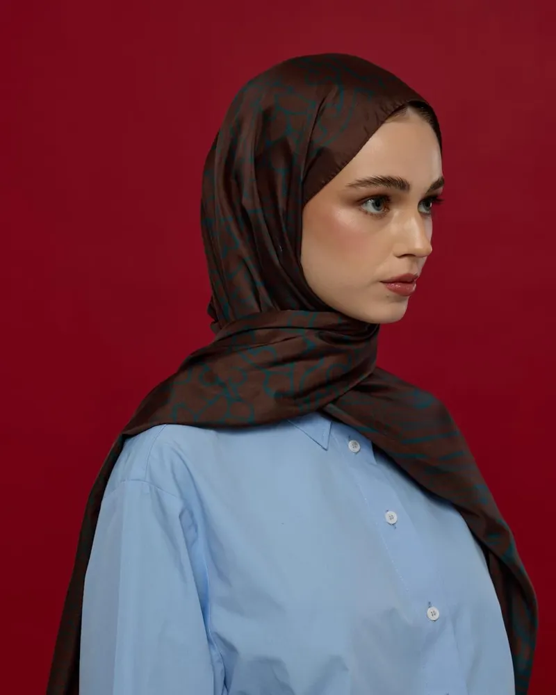 Kakao & Petrol Harem Rüyası Desen Şal - 63