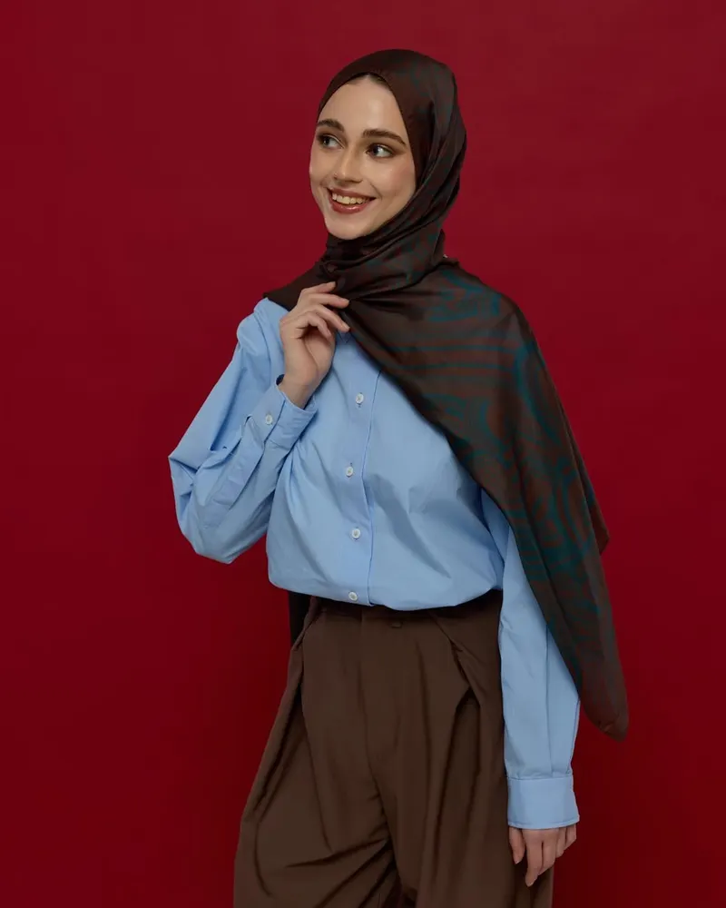 Kakao & Petrol Harem Rüyası Desen Şal - 63