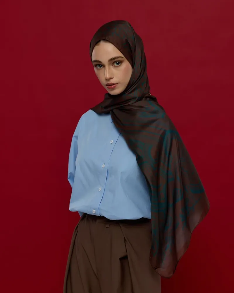 Kakao & Petrol Harem Rüyası Desen Şal - 63