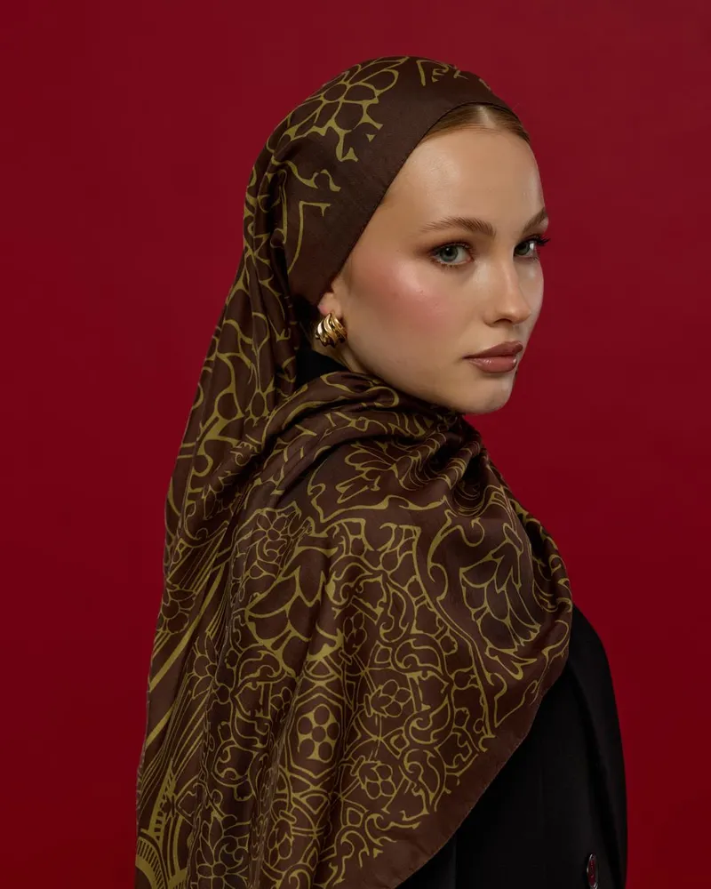Kavrulmuş Kahve & Susam Işıltısı Harem Rüyası Desen Şal - 41