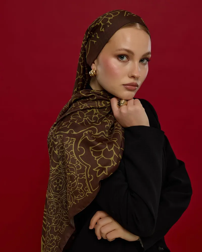 Kavrulmuş Kahve & Susam Işıltısı Harem Rüyası Desen Şal - 41