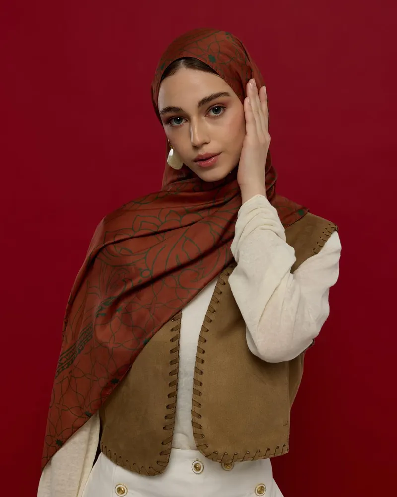 Kızıl Bakır & Koyu Yeşil Efsunlu Desen Şal - 26
