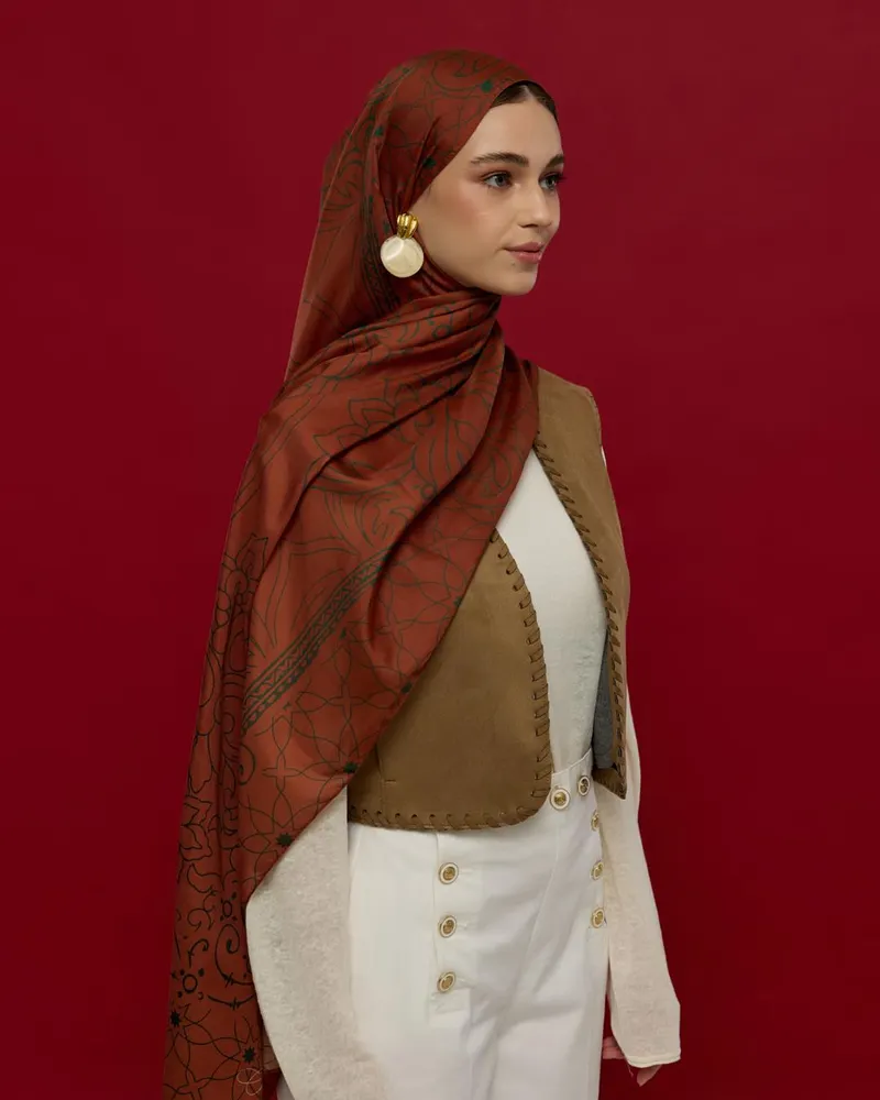 Kızıl Bakır & Koyu Yeşil Efsunlu Desen Şal - 26