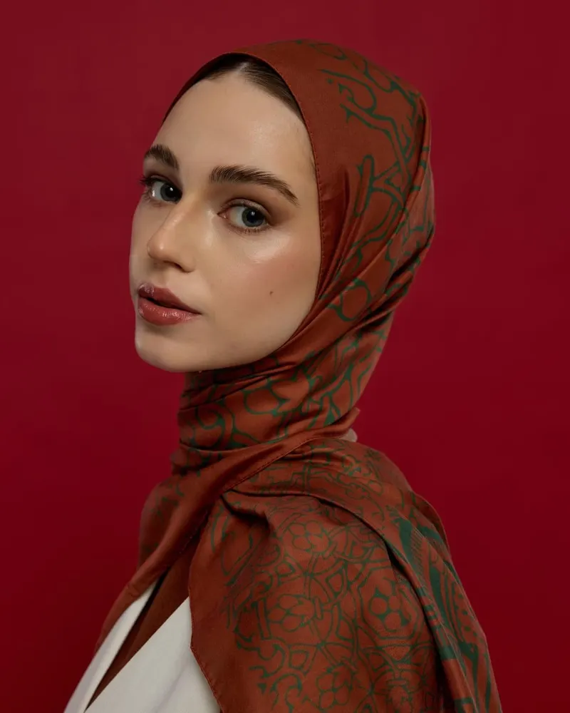 Kızıl Bakır & Koyu Yeşil Harem Rüyası Desen Şal - 26