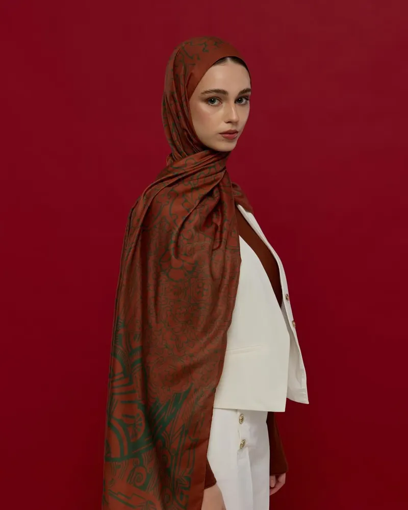 Kızıl Bakır & Koyu Yeşil Harem Rüyası Desen Şal - 26