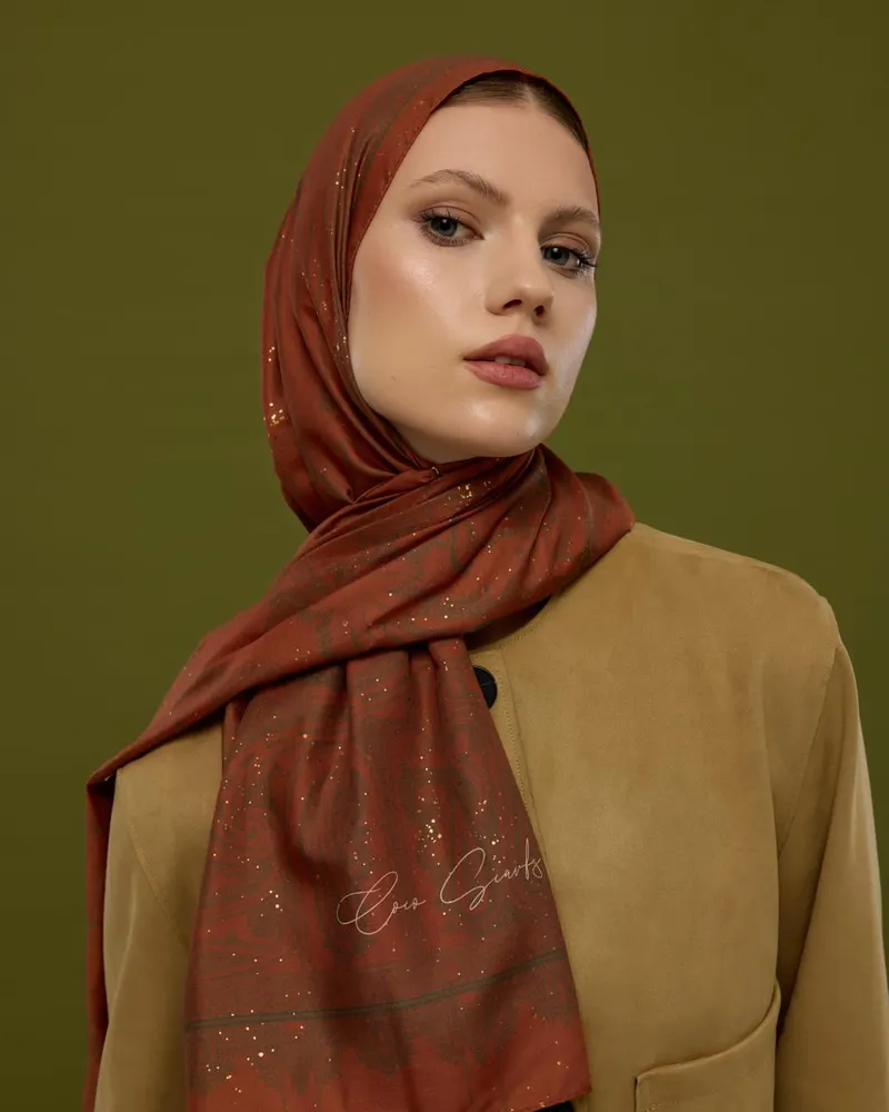 Kızıl Bakır & Koyu Yeşil Hürrem Desen Şal - 26
