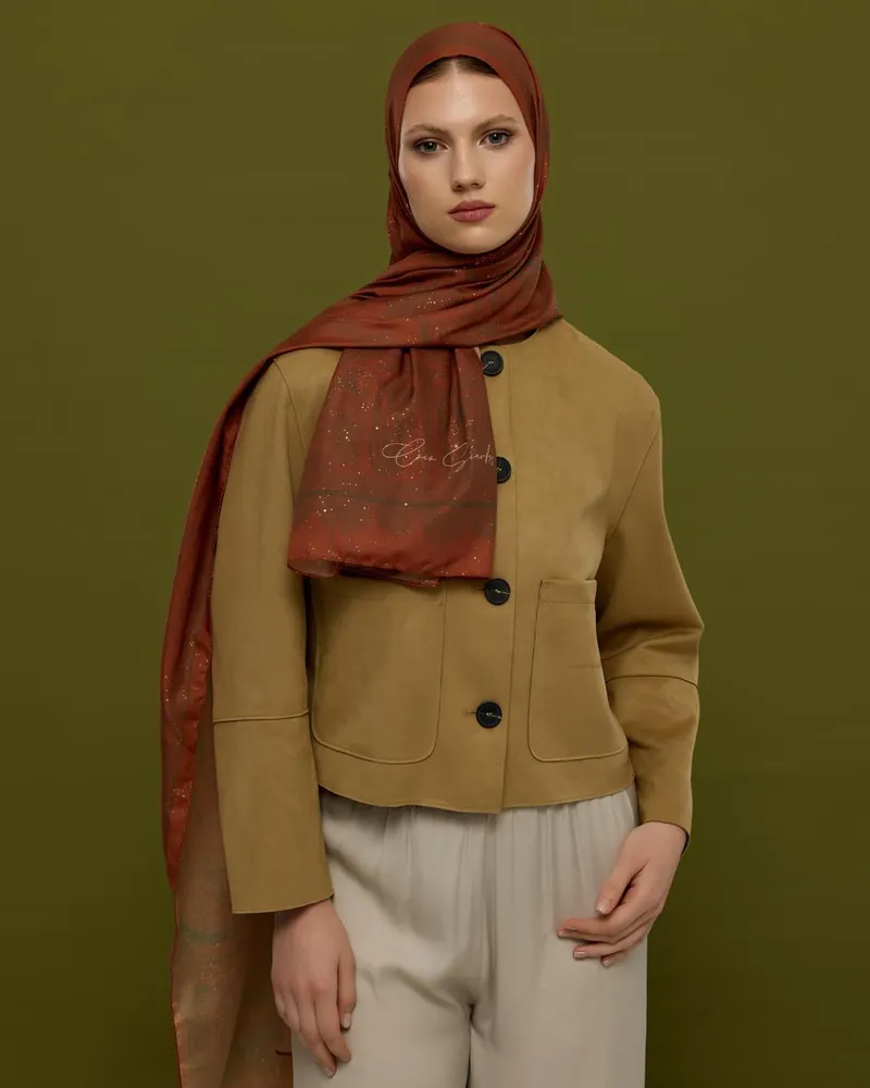 Kızıl Bakır & Koyu Yeşil Hürrem Desen Şal - 26