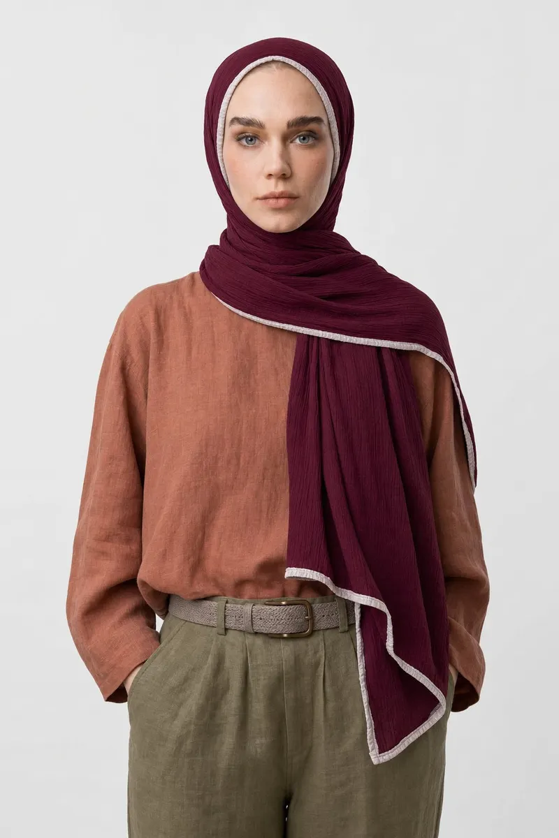 Koyu Bordo Müslin Şal