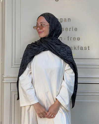 Koyu Füme Imannoor Büyük Dama Desen Pamuk Jakar Şal · Koyu Füme Imannoor