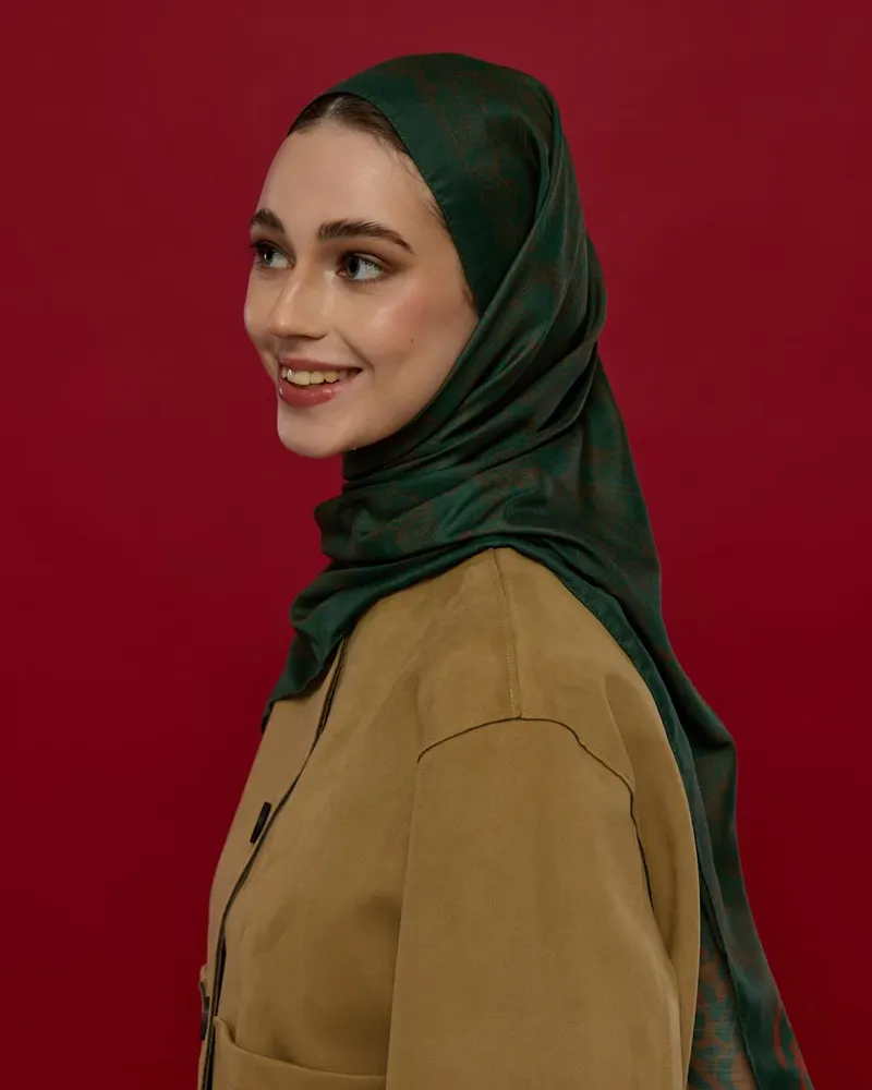 Koyu Yeşil & Kızıl Bakır Saraylı Desen Şal - 25