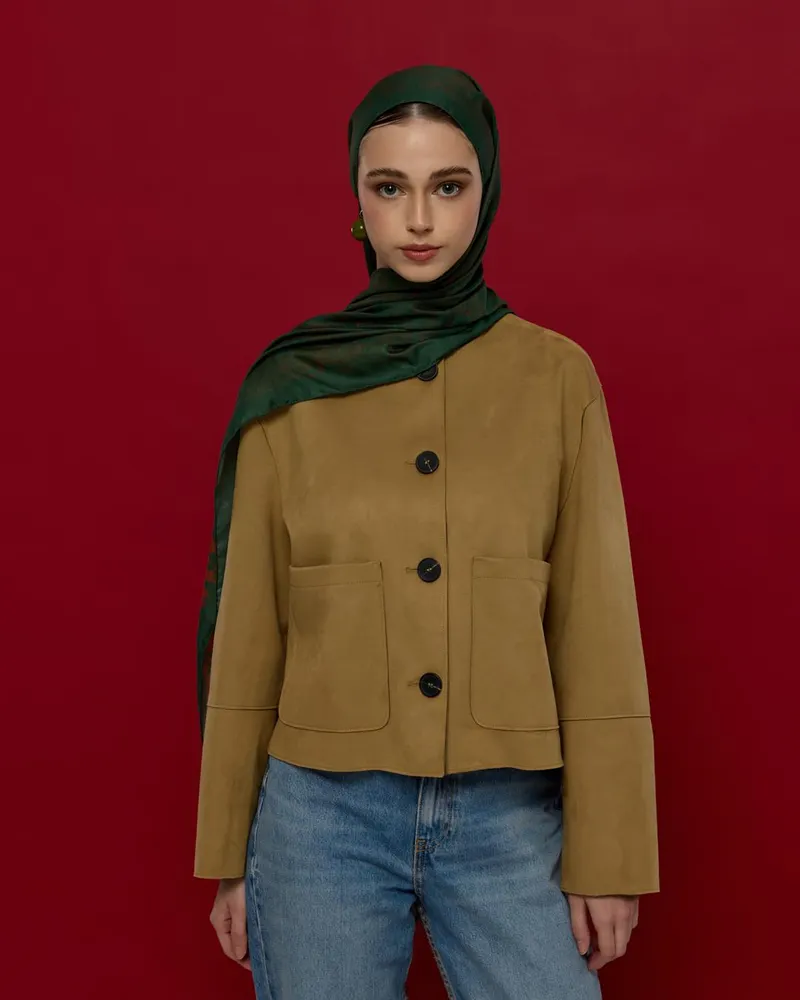 Koyu Yeşil & Kızıl Bakır Saraylı Desen Şal - 25