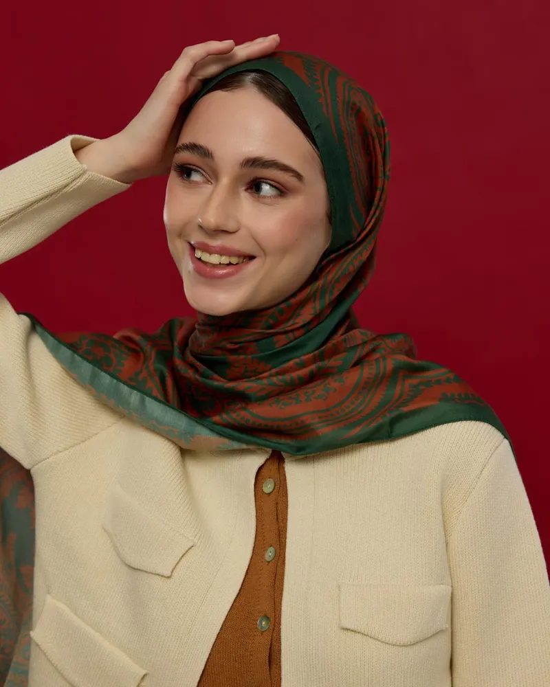 Koyu Yeşil & Kızıl Bakır Sultani Desen Şal - 25 · görsel 2
