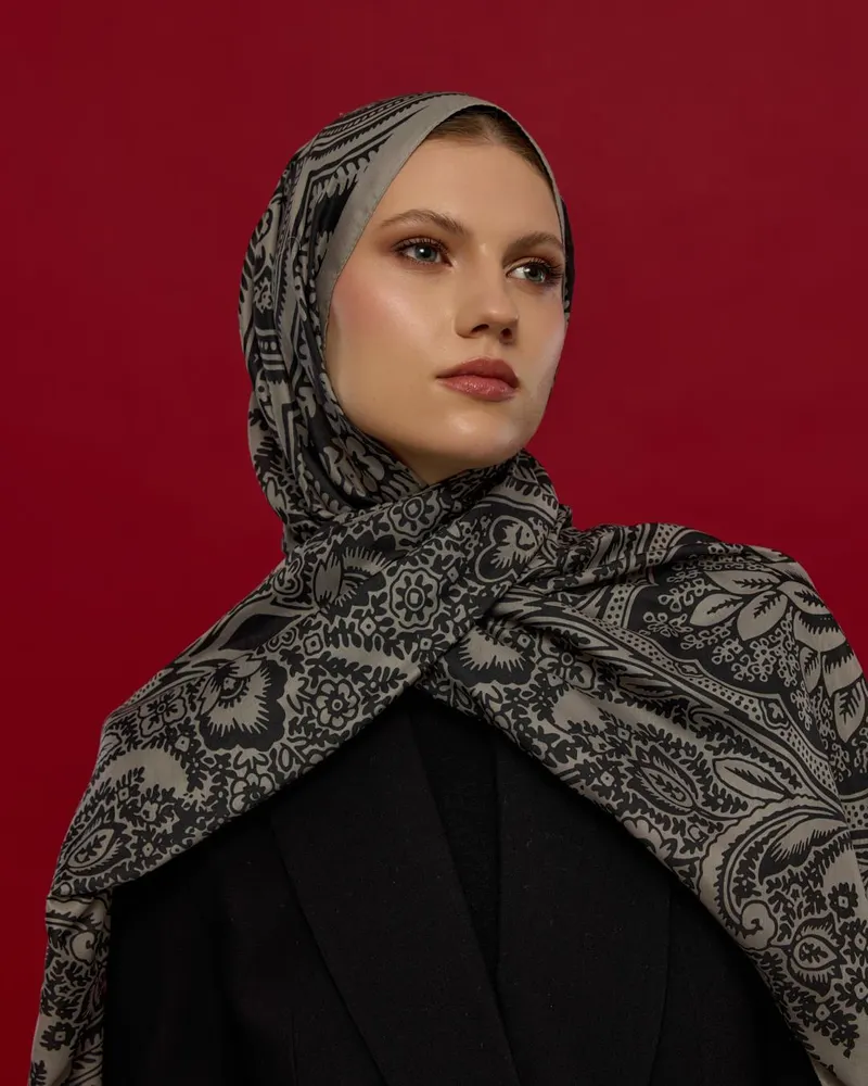 Krem & Gece Sultani Desen Şal - 68