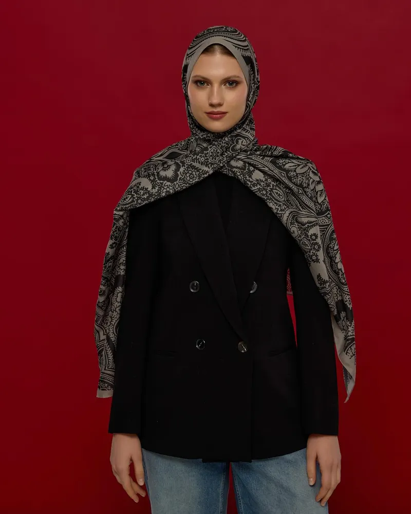 Krem & Gece Sultani Desen Şal - 68