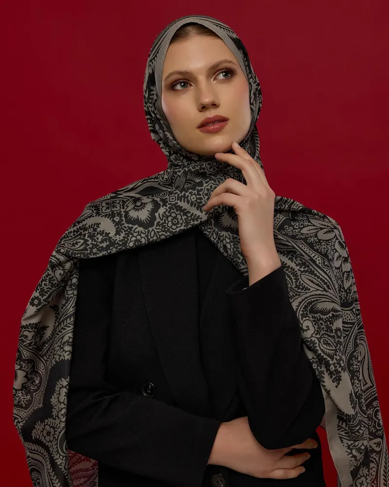 Krem & Gece Sultani Desen Şal - 68
