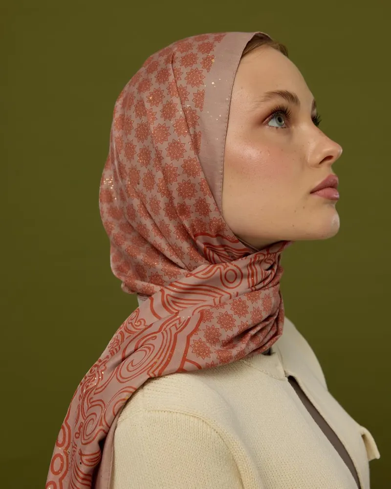Krem Gölgesi & Kiremit Bala Hatun Desen Şal - 30