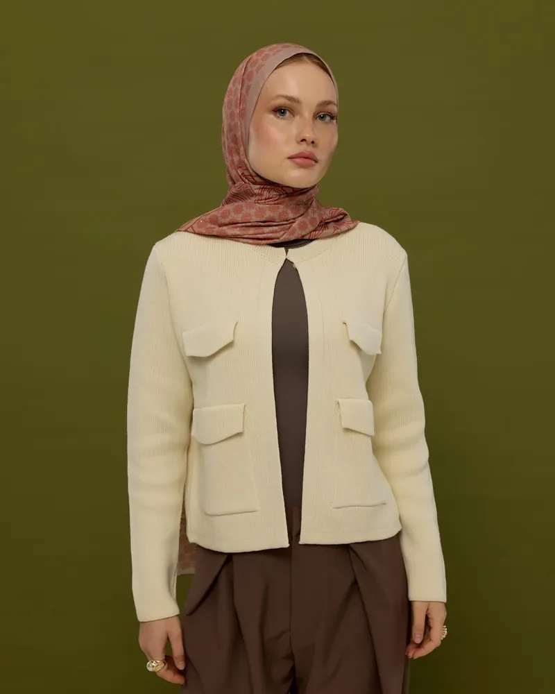 Krem Gölgesi & Kiremit Bala Hatun Desen Şal - 30