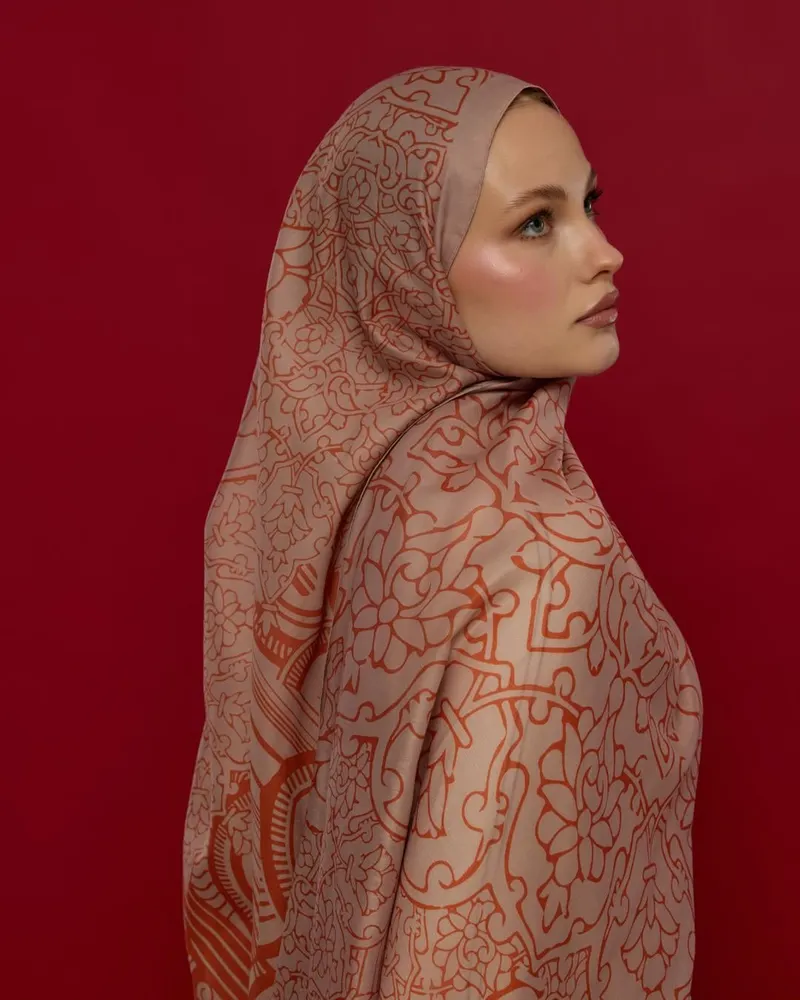 Krem Gölgesi & Kiremit Harem Rüyası Desen Şal - 30