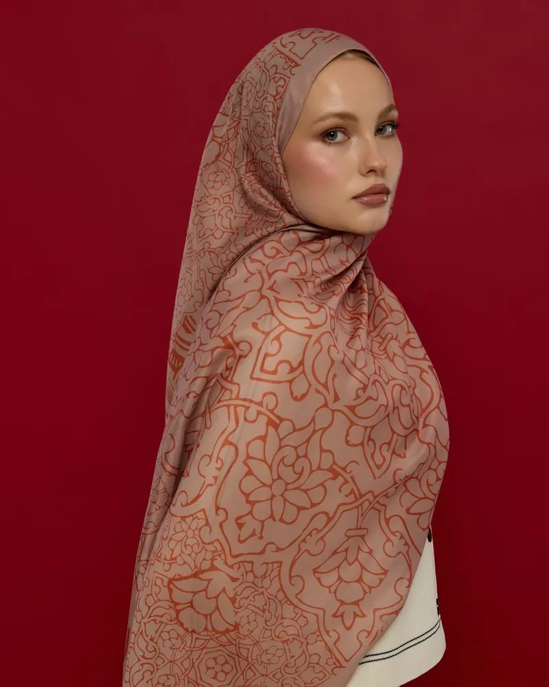 Krem Gölgesi & Kiremit Harem Rüyası Desen Şal - 30