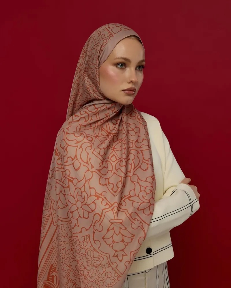 Krem Gölgesi & Kiremit Harem Rüyası Desen Şal - 30