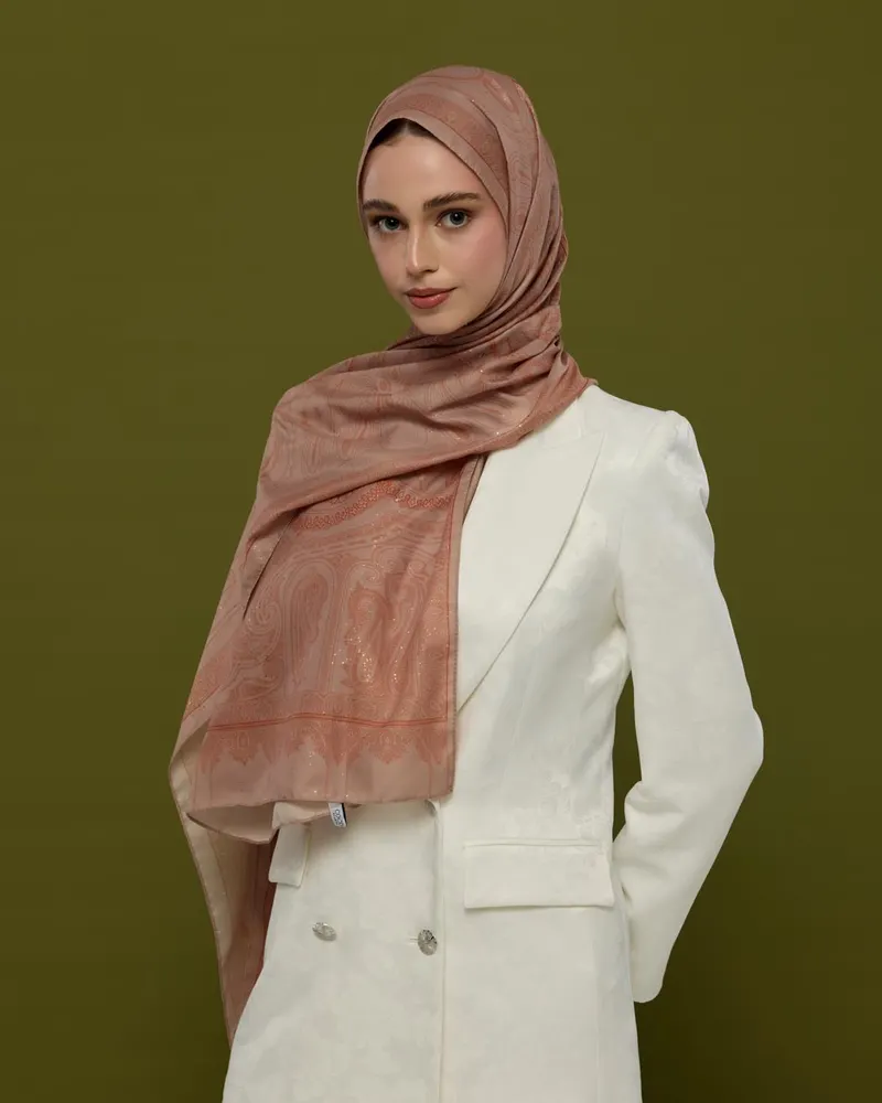 Krem Gölgesi & Kiremit Hürrem Desen Şal - 30