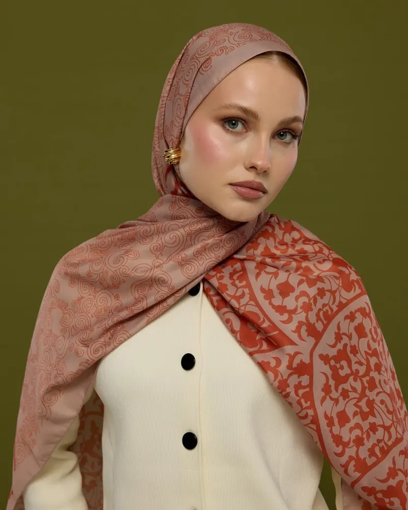 Krem Gölgesi & Kiremit Saraylı Desen Şal - 30