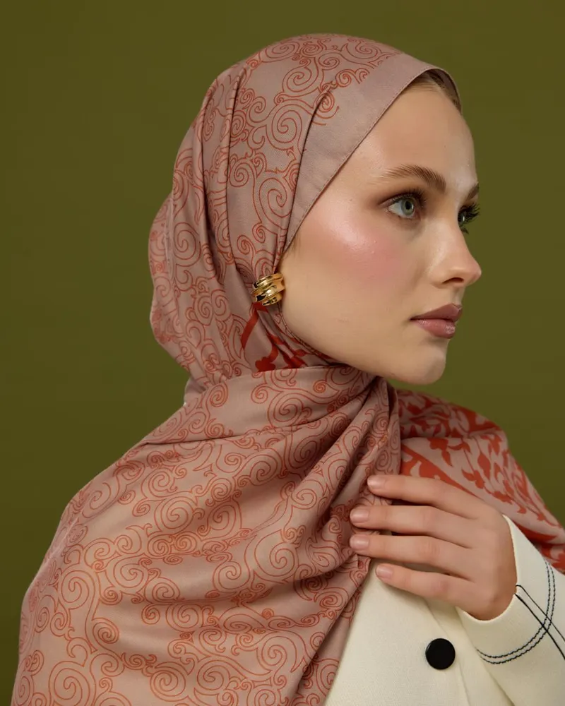 Krem Gölgesi & Kiremit Saraylı Desen Şal - 30