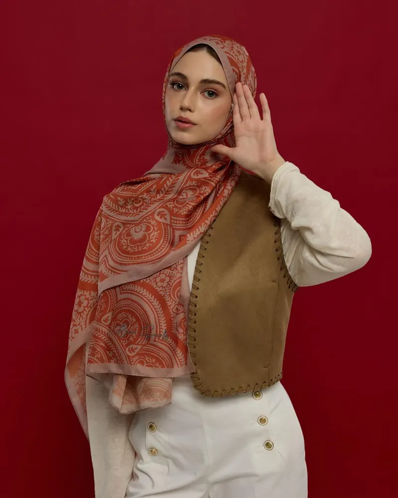 Krem Gölgesi & Kiremit Sultani Desen Şal - 30