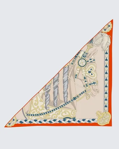 Krem & Mercan / Gri - Tüylü Miğfer Portre Desenli Kaşmir Omuz Şalı · Krem