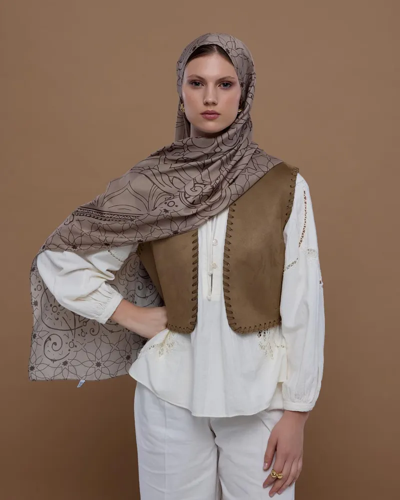 Krem Tarçını & Kakao Efsunlu Desen Şal - 36 · görsel 3