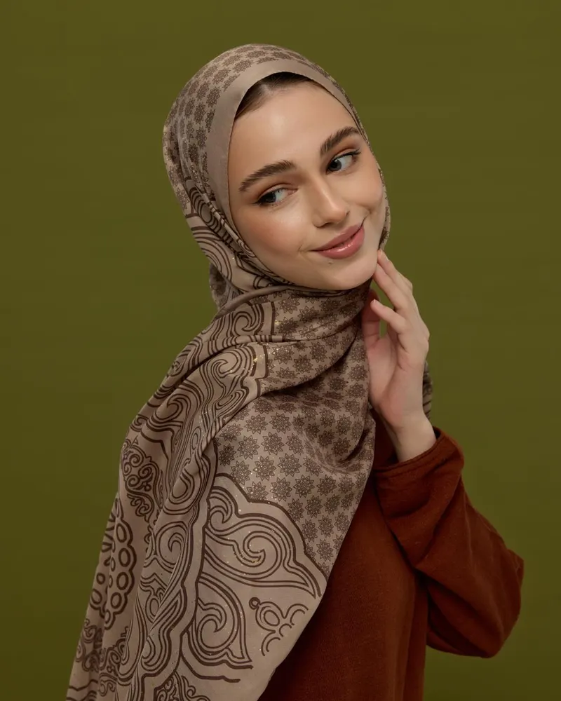 Krem Tarçını & Kakao Bala Hatun Desen Şal - 36