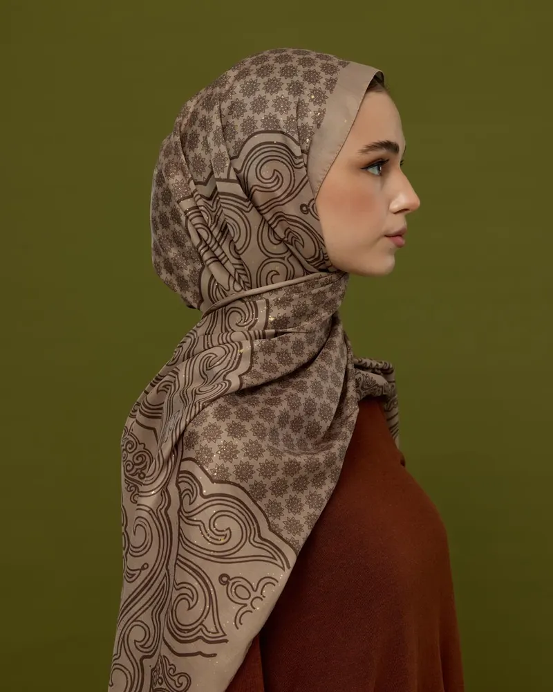 Krem Tarçını & Kakao Bala Hatun Desen Şal - 36