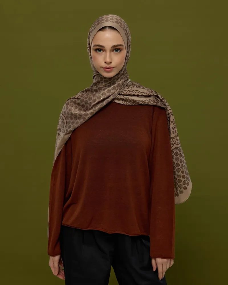 Krem Tarçını & Kakao Bala Hatun Desen Şal - 36
