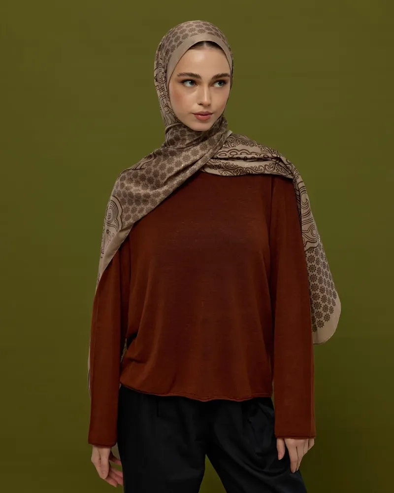 Krem Tarçını & Kakao Bala Hatun Desen Şal - 36
