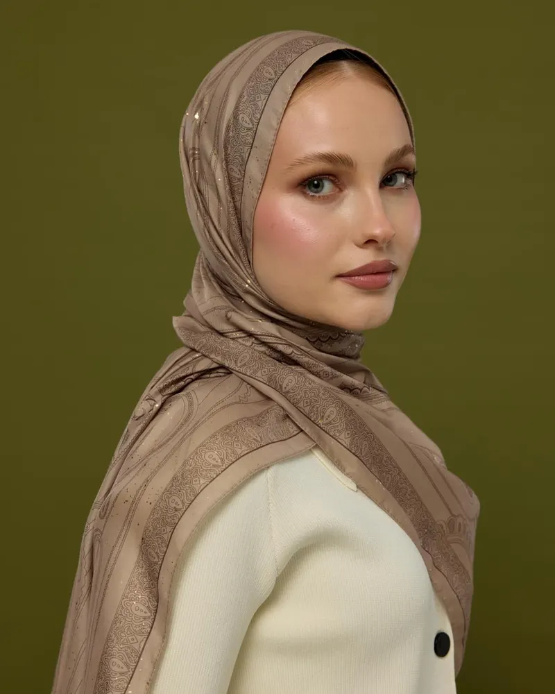 Krem Tarçını & Kakao Hürrem Desen Şal - 36