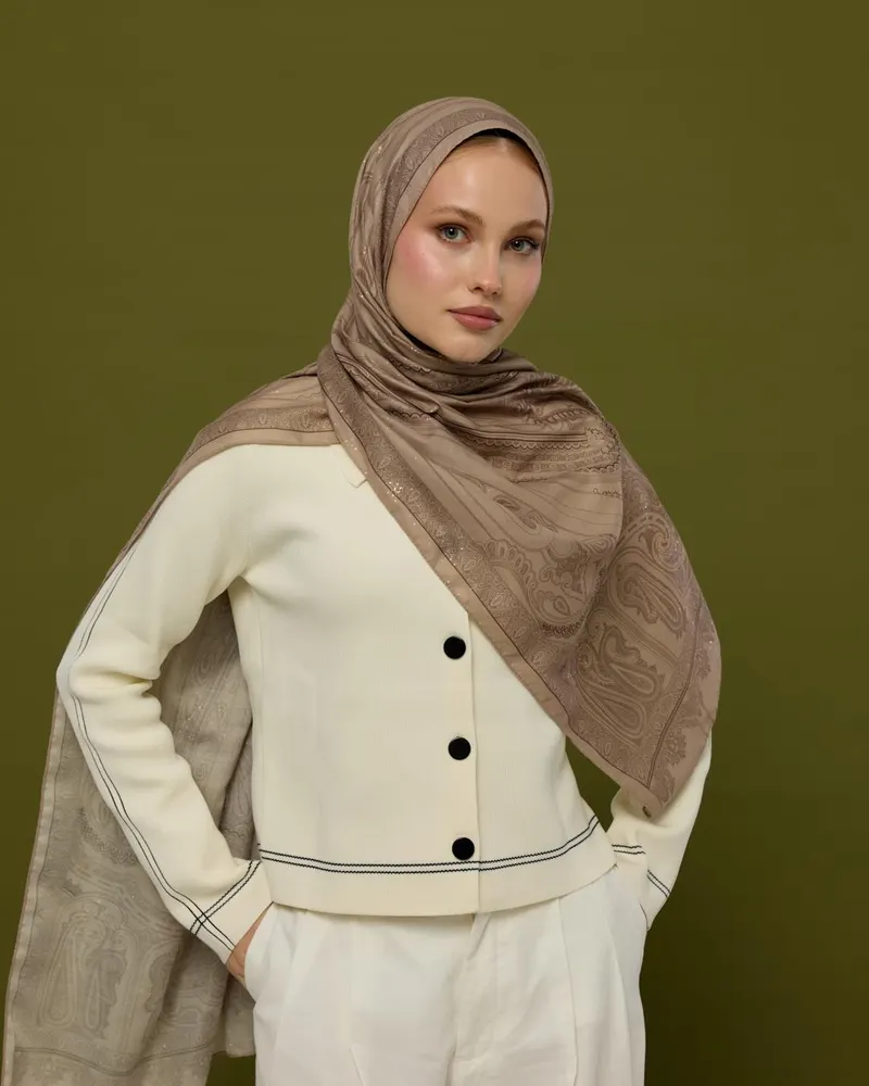 Krem Tarçını & Kakao Hürrem Desen Şal - 36