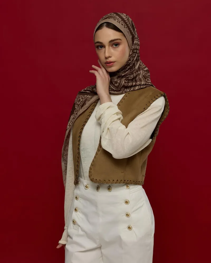 Krem Tarçını & Kakao Sultani Desen Şal - 36 · görsel 4