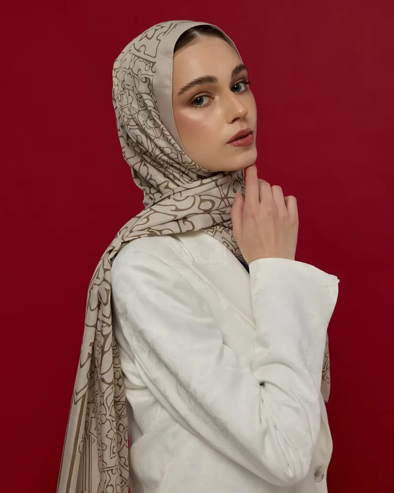 Krem & Toprak Harem Rüyası Desen Şal - 16