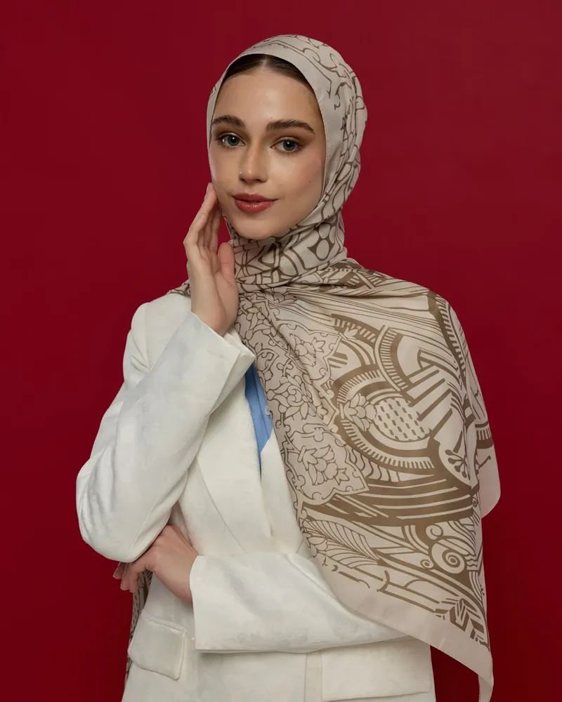 Krem & Toprak Harem Rüyası Desen Şal - 16