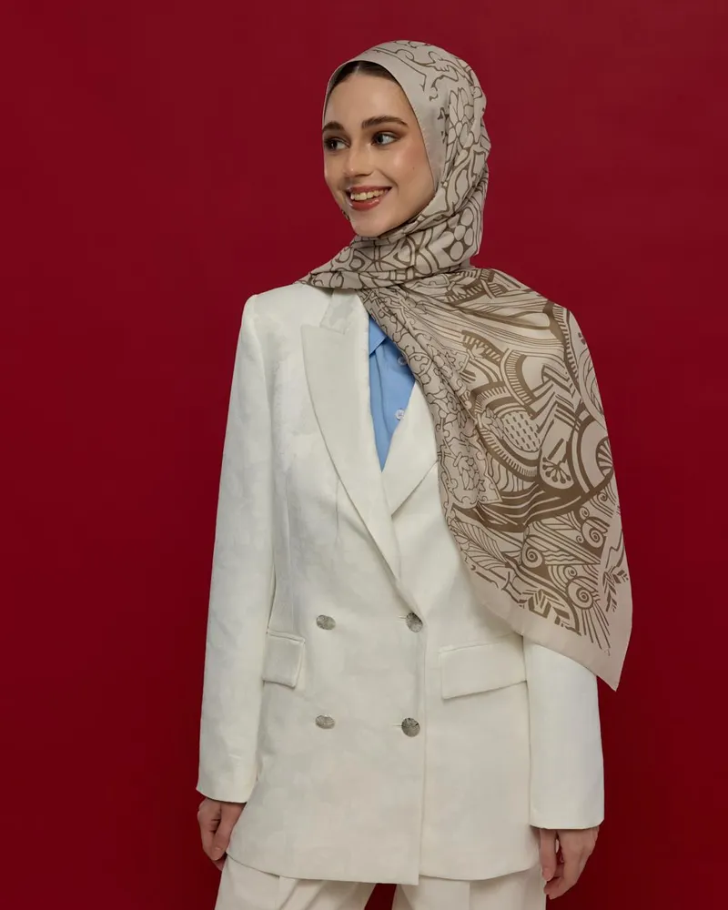 Krem & Toprak Harem Rüyası Desen Şal - 16