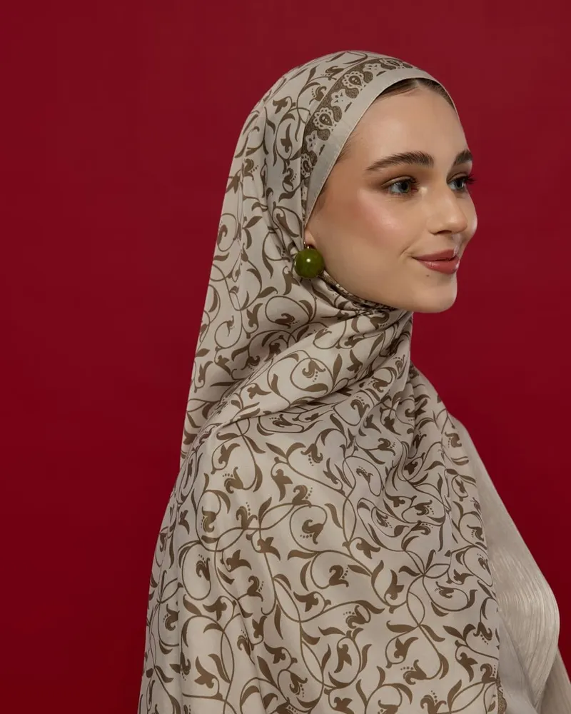 Krem & Toprak Lale Bahçesi Desen Şal - 16