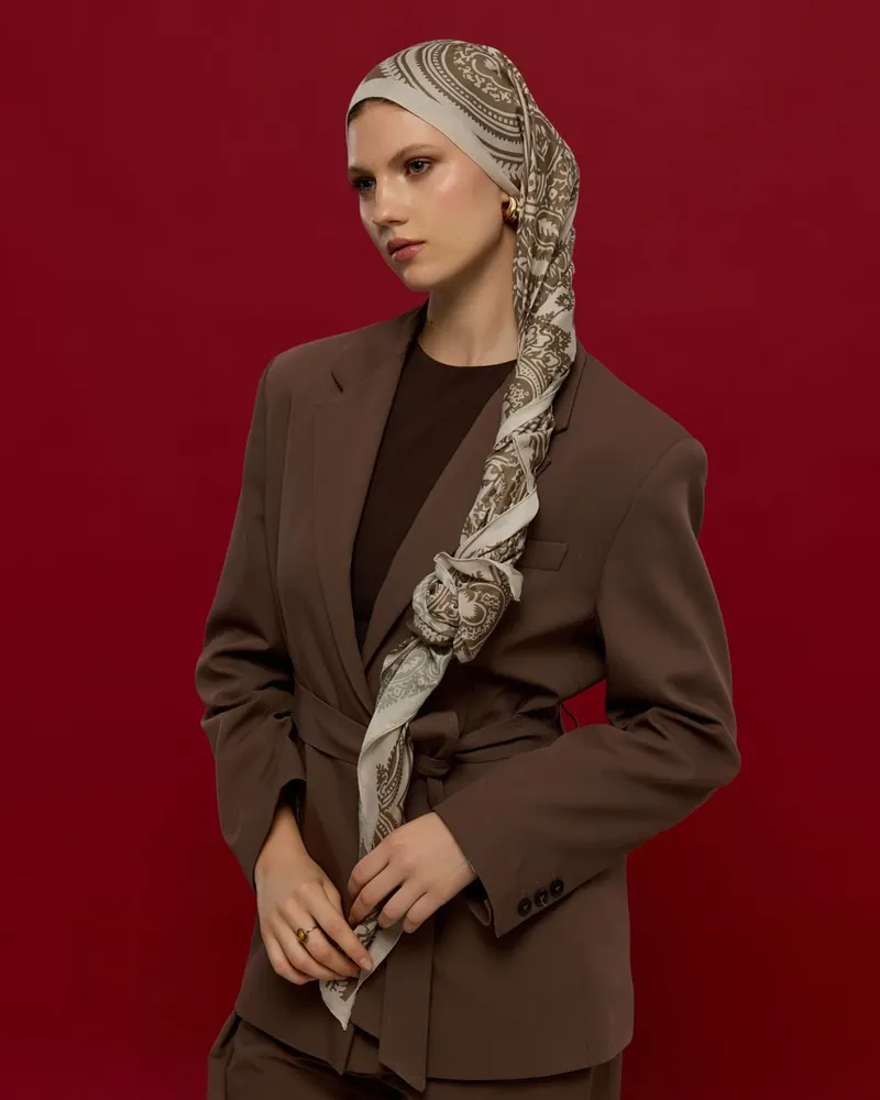 Krem & Toprak Sultani Desen Şal - 16 · görsel 3